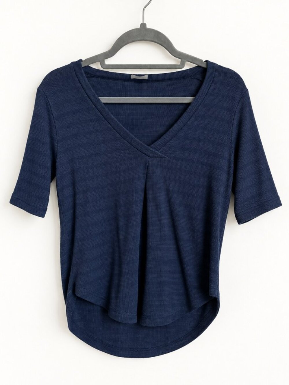 Navy Textured Crossover Short Sleeve Top